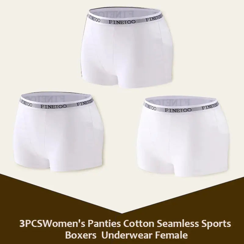 3-pack white cotton seamless women's boxer briefs with Finetoo waistband