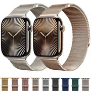 Metal Milanese Apple Watch strap in silver and rose-gold magnetic mesh with color options