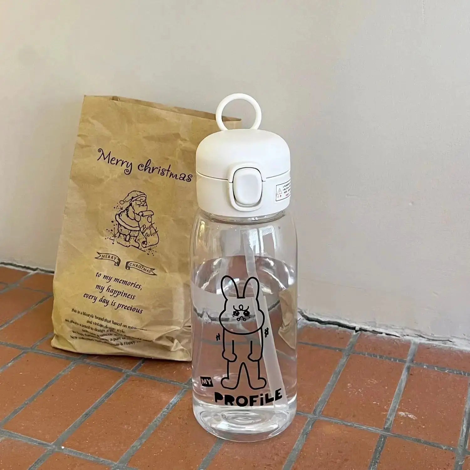 Plastic Water Bottle With Straw Large Capacity Portable Drop Resistant Cartoon Ice Suction Cup For Kids And Adults
