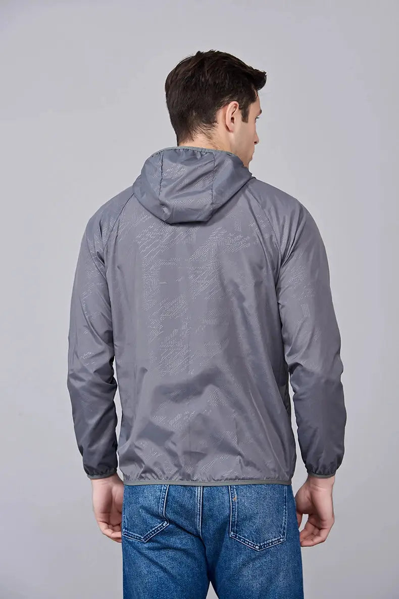 JNLN unisex hiking jacket gray waterproof windbreaker with hood for outdoor trekking