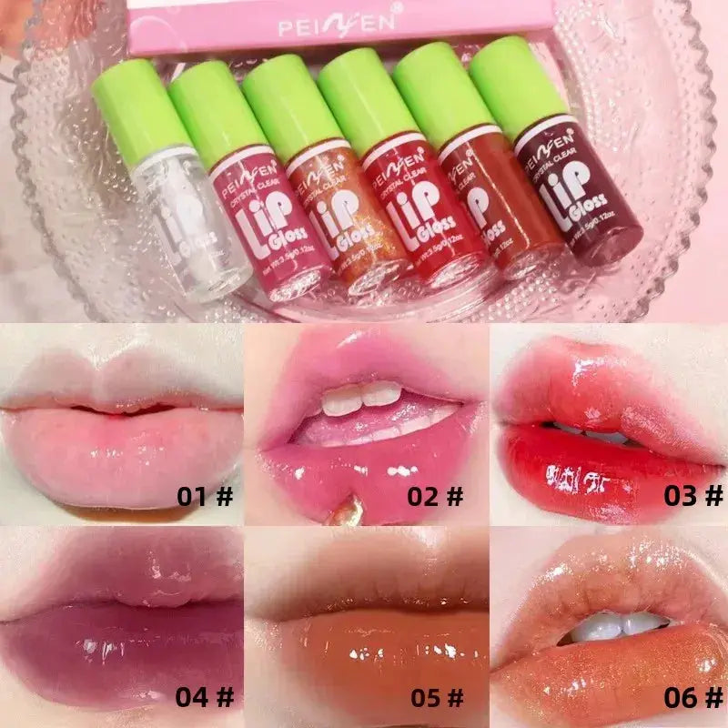 LustreGlow Glass Mirror Lip Gloss Set 6 Piece Hydrating Lip Gloss With Sheer Tint And Glossy Shine