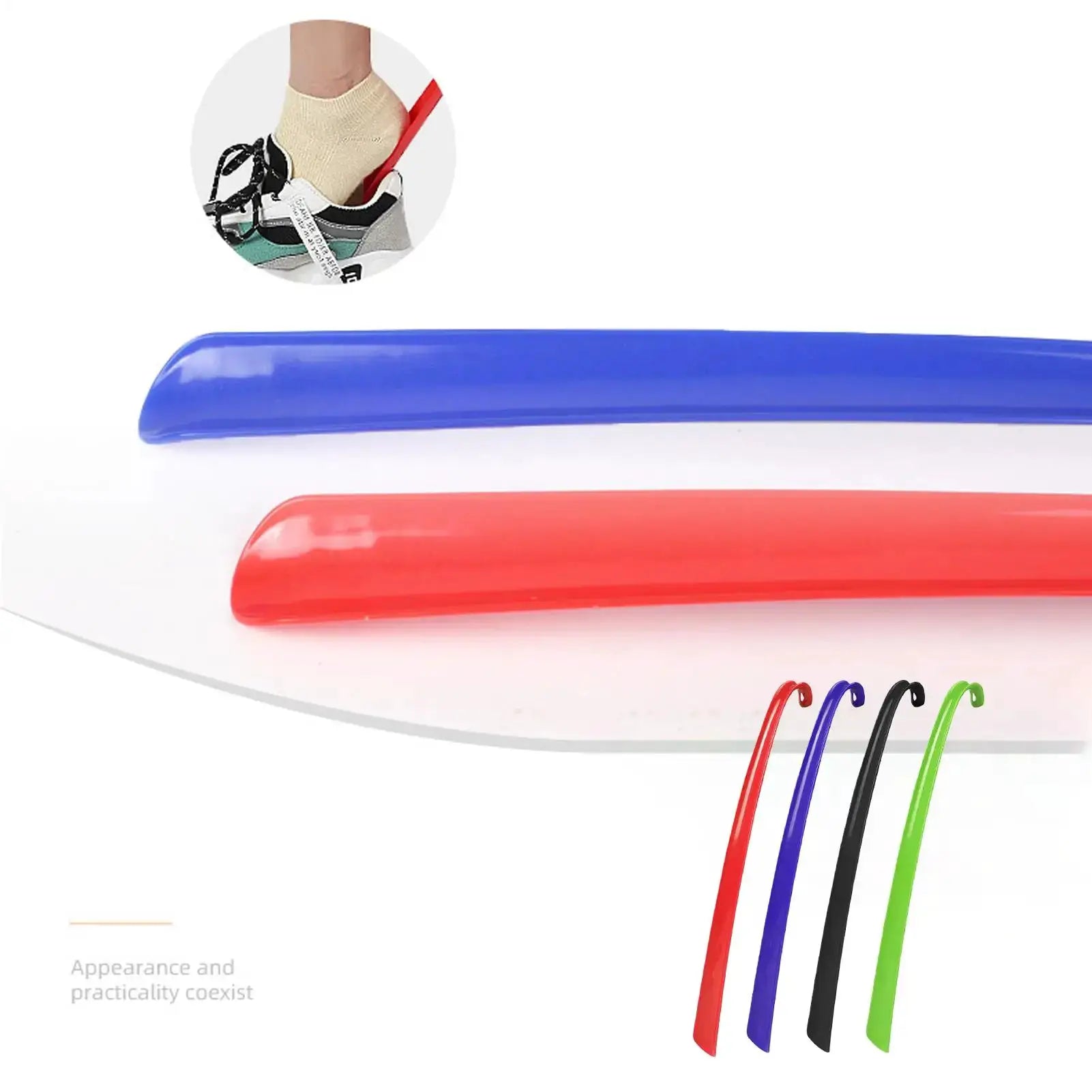 Simples Market plastic extra-long shoehorn 5-pack in blue, red, purple, black and green