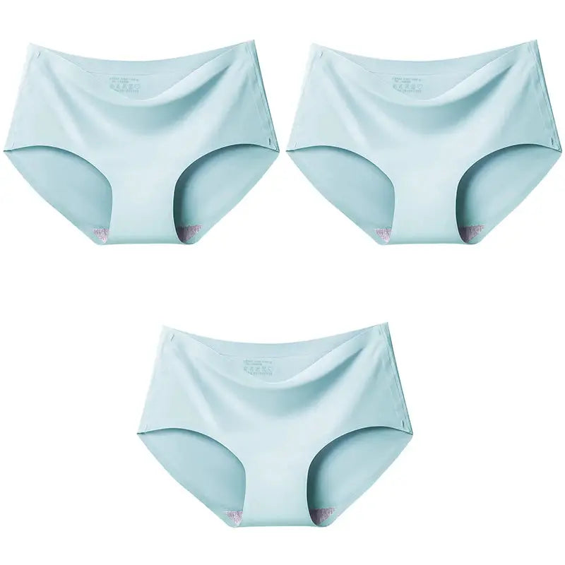 3pc set of seamless women's panties, light blue ice-silk fabric, XXL mid-waist briefs, breathable, Simples Market