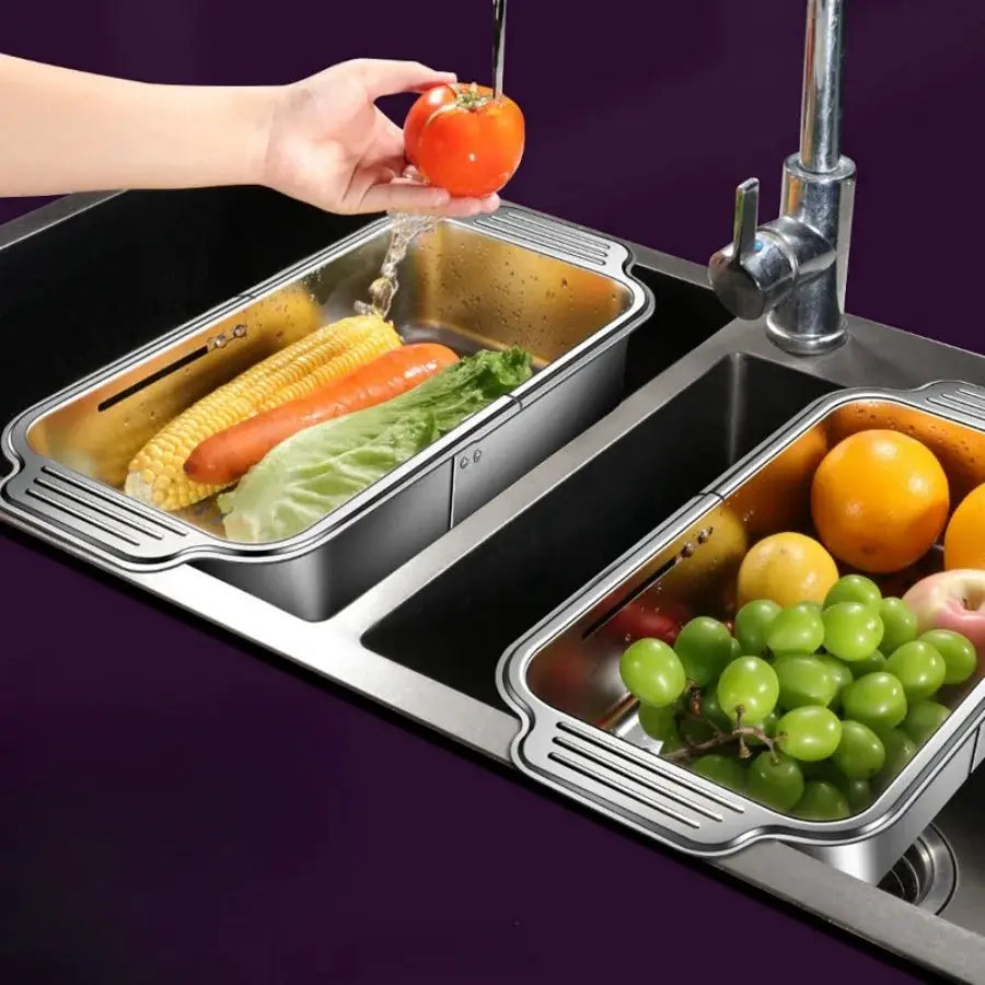 Stainless Steel Telescopic Sink Filter Basket Adjustable Length for Washing Fruits Draining Pasta Dishes