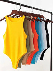 LunaVibe Summer Solid Bodycon Bodysuit For Women High Stretch Slim Fit In Four Colors