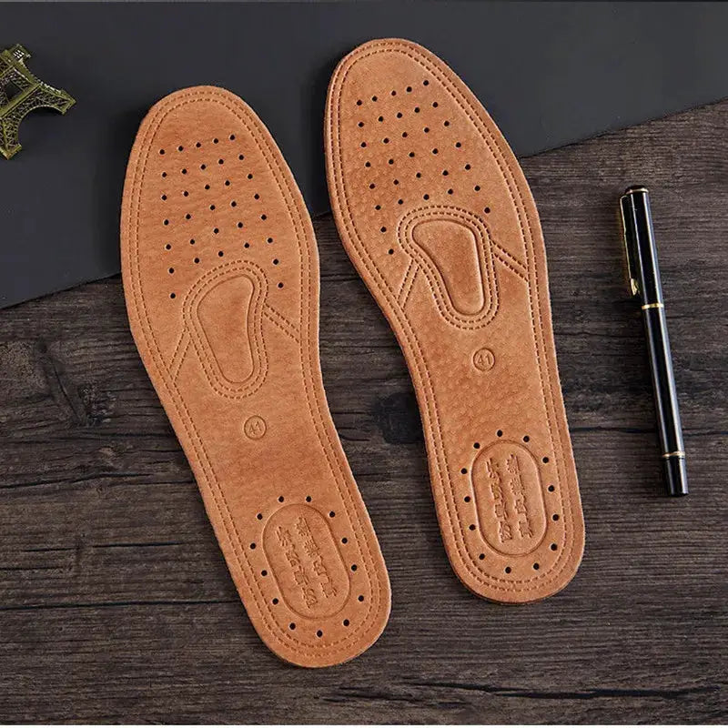 1 Pair Cowhide Insoles For Men Genuine Leather Deodorant Breathable Insoles For Shoes And Flats