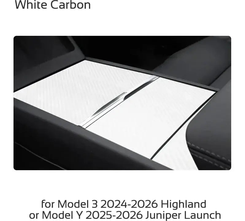 Center console cover protector in white carbon for Tesla Model 3/Y (2024–2026), Simples Market
