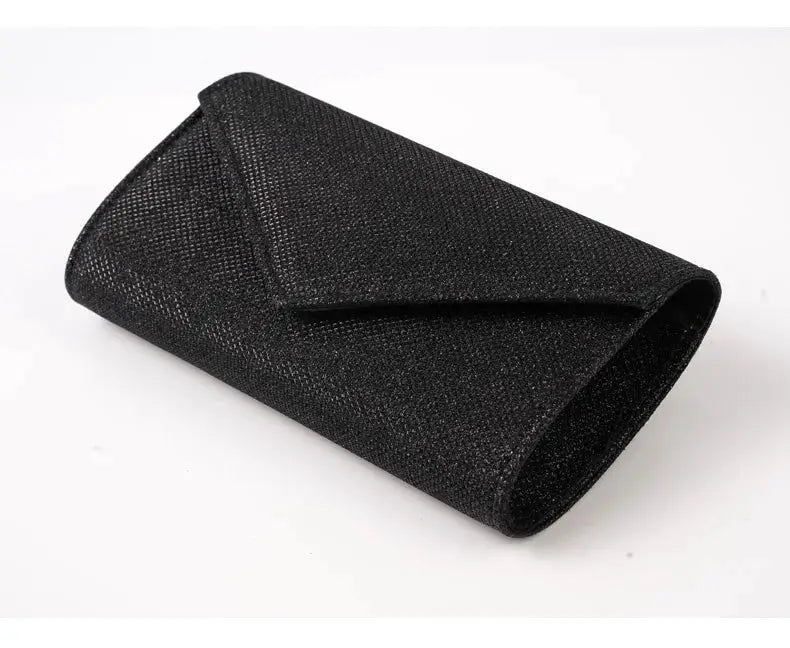 Envelope evening bag Simples Market, black glitter clutch with flap for formal events