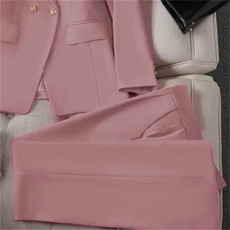Pink two-piece blazer and pants suit set for women, casual office wear