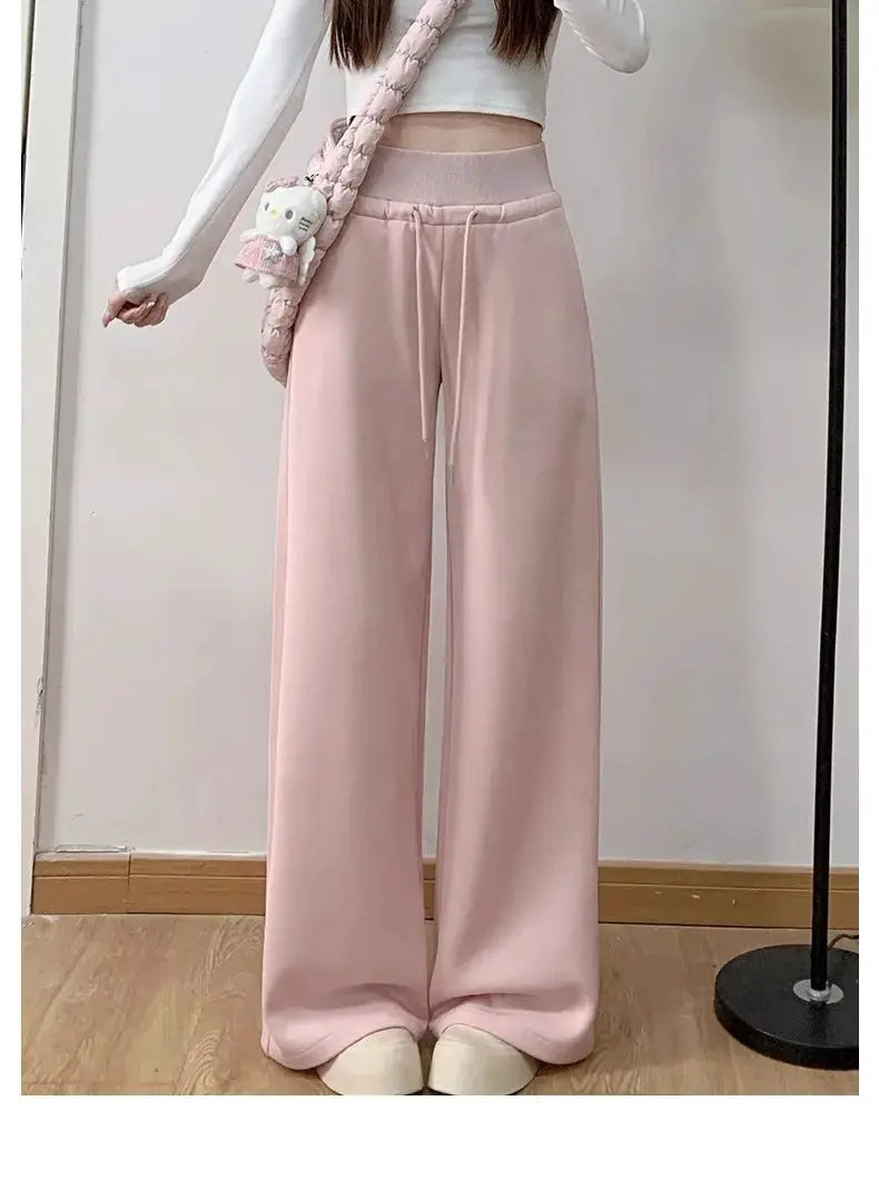 BrandFlex Womens Gray Sports High Waist Wide Leg Pants All Season Comfort Breathable Cotton Polyester Blend