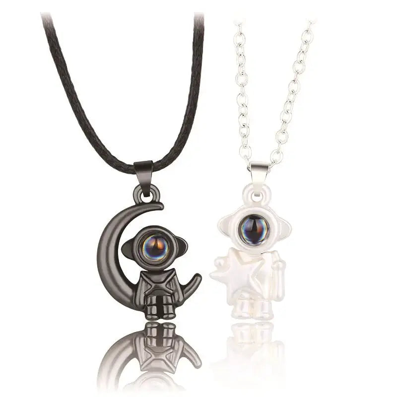 Couple Magnetic Heart Pendant Necklace Electrocardiogram Design Interlocking Hearts Valentines Gift