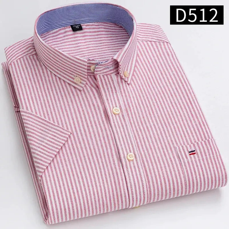 Men's pink and white striped 100% cotton Oxford shirt with button-down collar