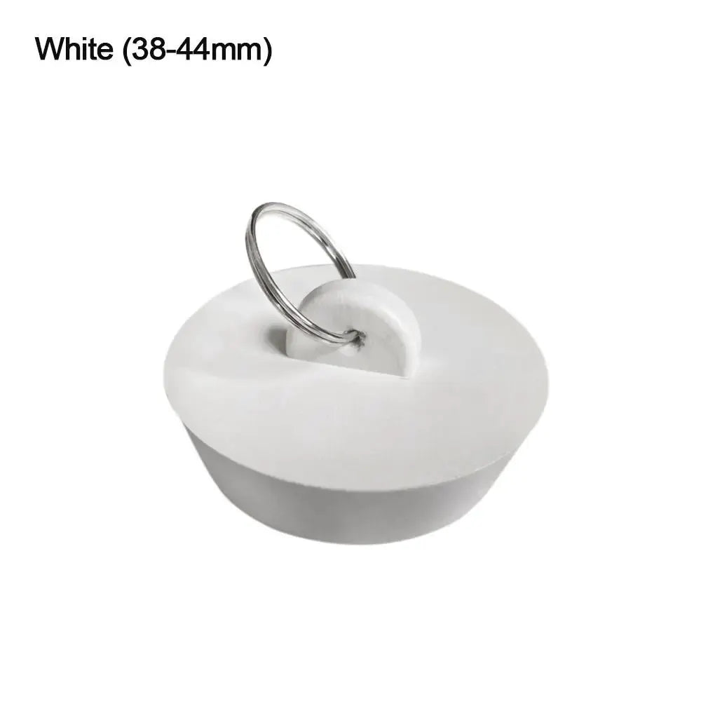 White rubber sink drain stopper with metal ring, 38–44mm