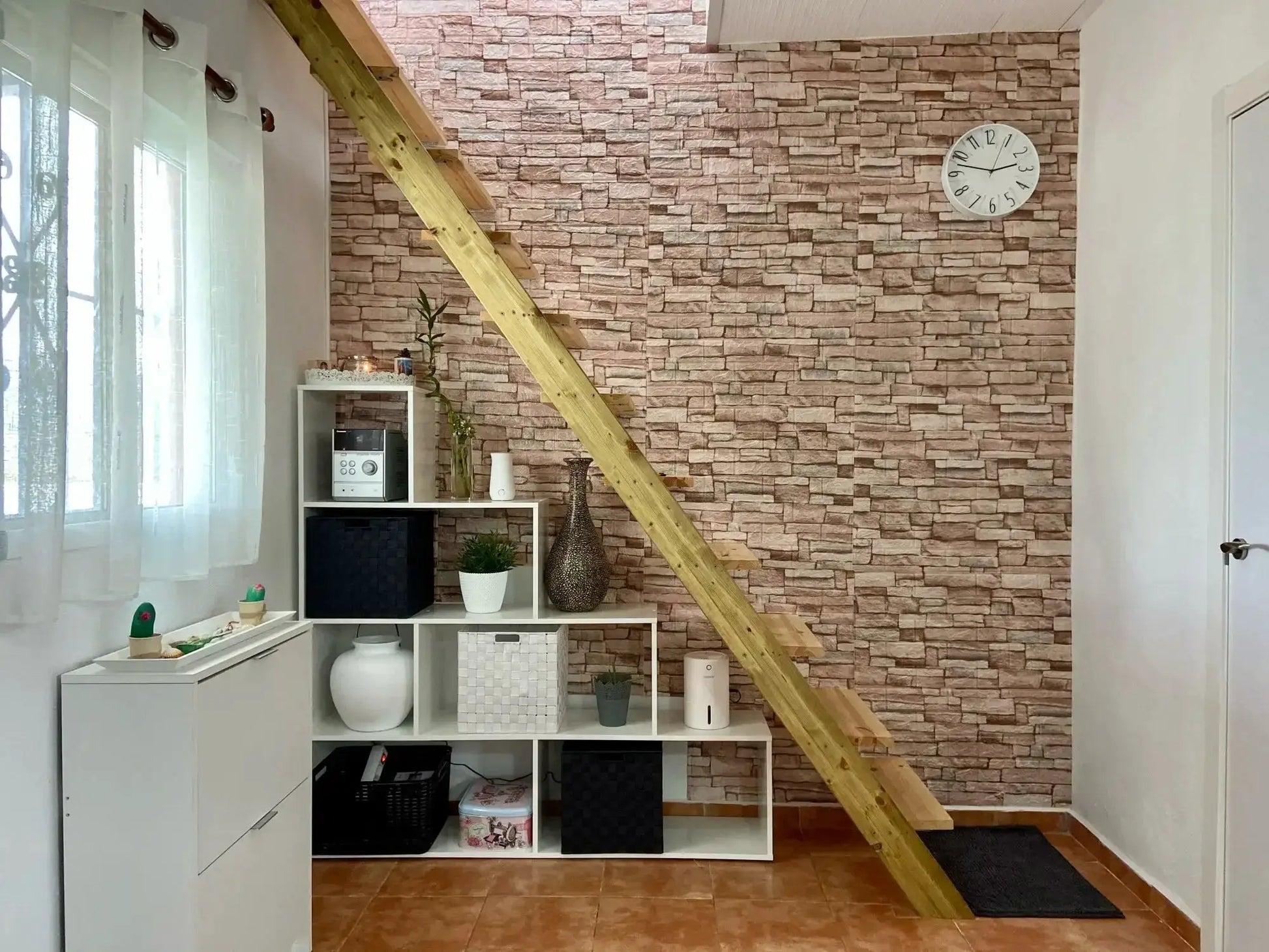 Simples Market 10pc self-adhesive 3D brick wallpaper wall stickers in brown, peel-and-stick interior decor on a brick-pattern wall