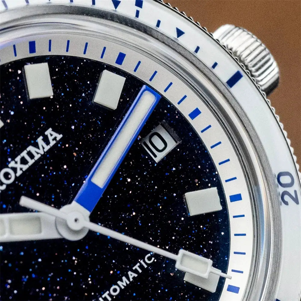 Proxima PX1721 men's automatic watch with blue aventurine dial and stainless steel case