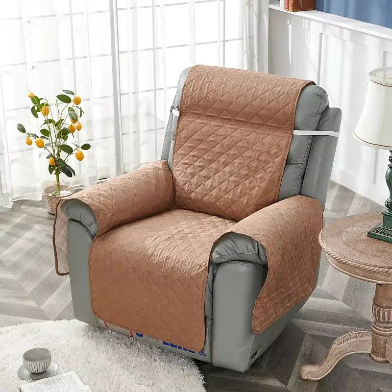Anti-slip recliner chair cover by Simples Market in brown quilted fabric for living room