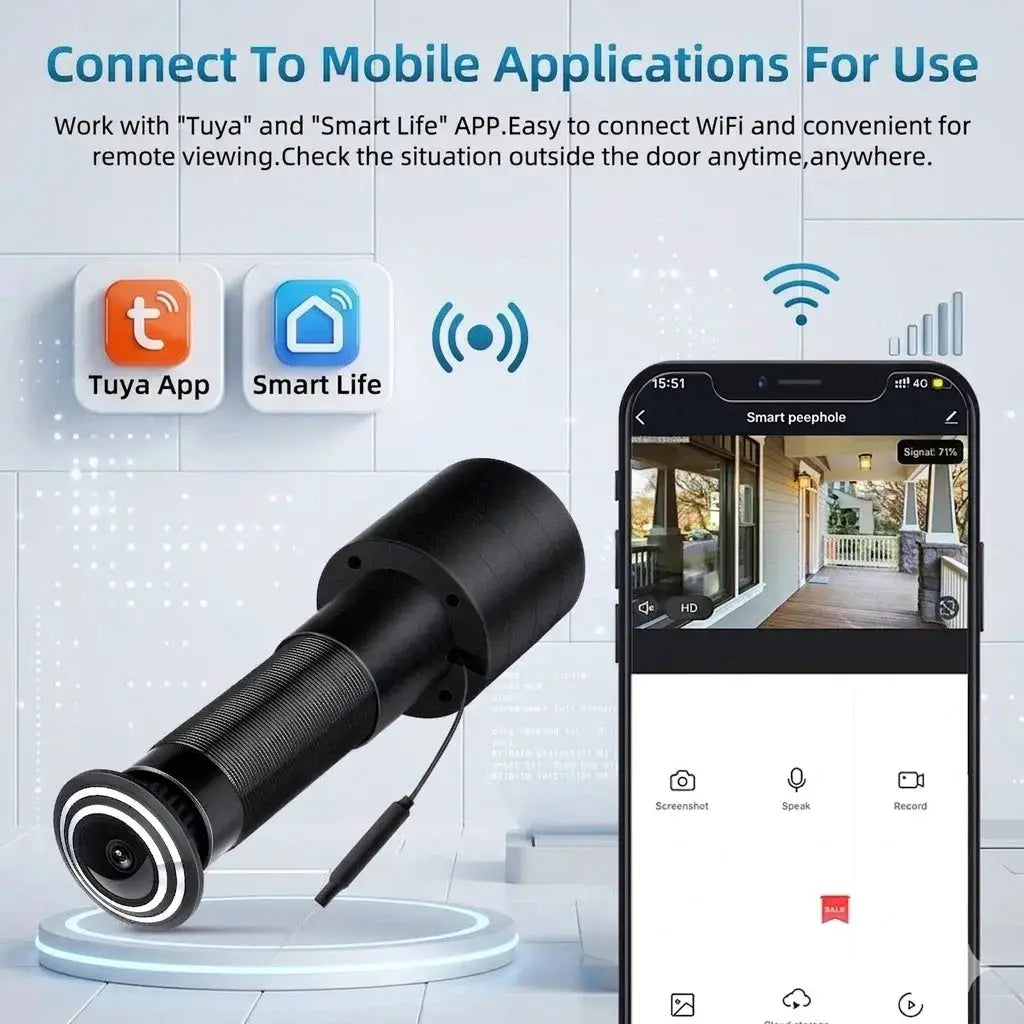 Simples Market 3MP 2K WiFi peephole door viewer, black cylindrical camera with 170° wide angle, 2-way intercom