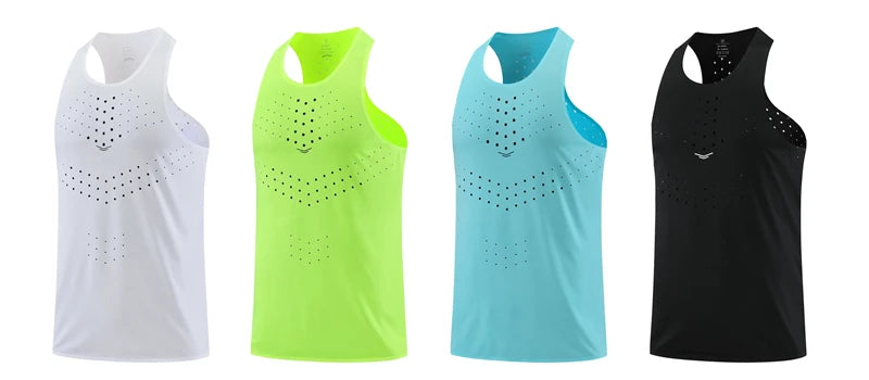 Simples Market athletic tank tops 4-pack in white, neon green, sky blue, and black sleeveless singlets.