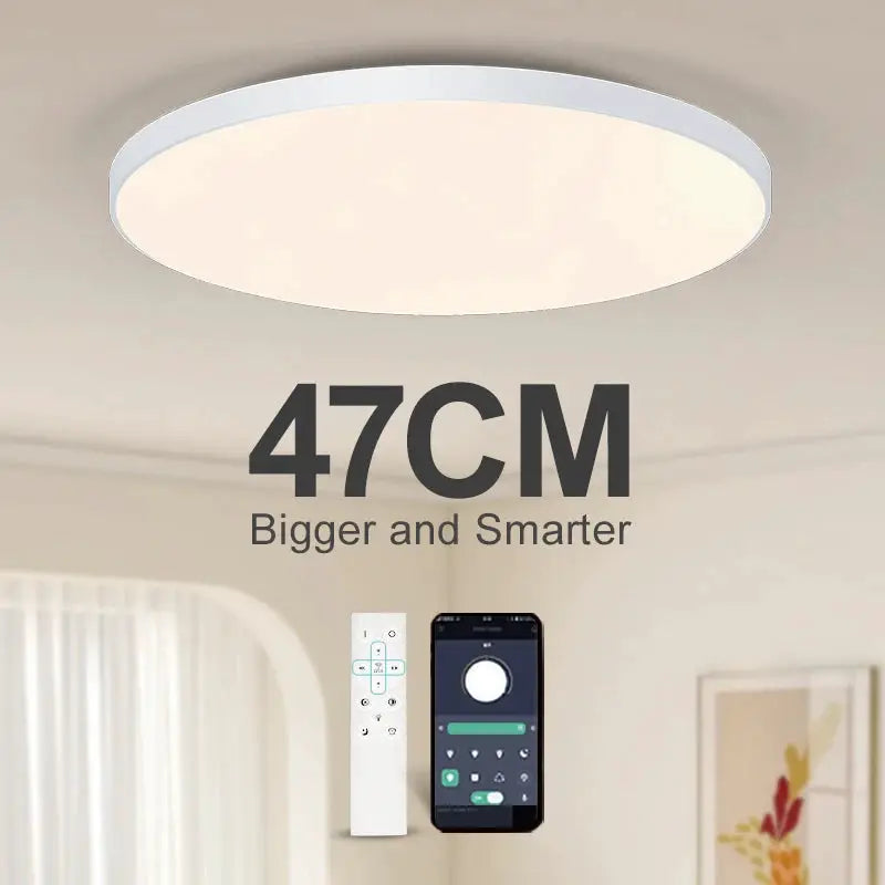 MARPOU smart ceiling lamp, white circular LED 47 cm with remote and app control, dimmable