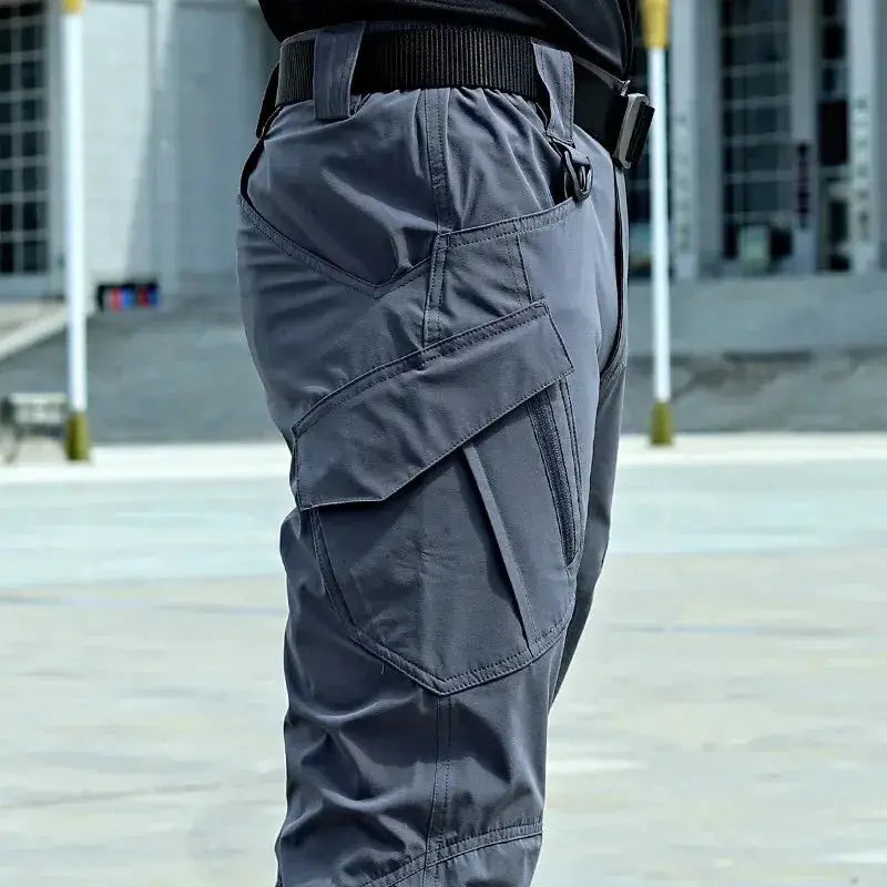 Military tactical cargo pants for men by Simples Market, grey waterproof wear-resistant multi-pocket outdoor trousers