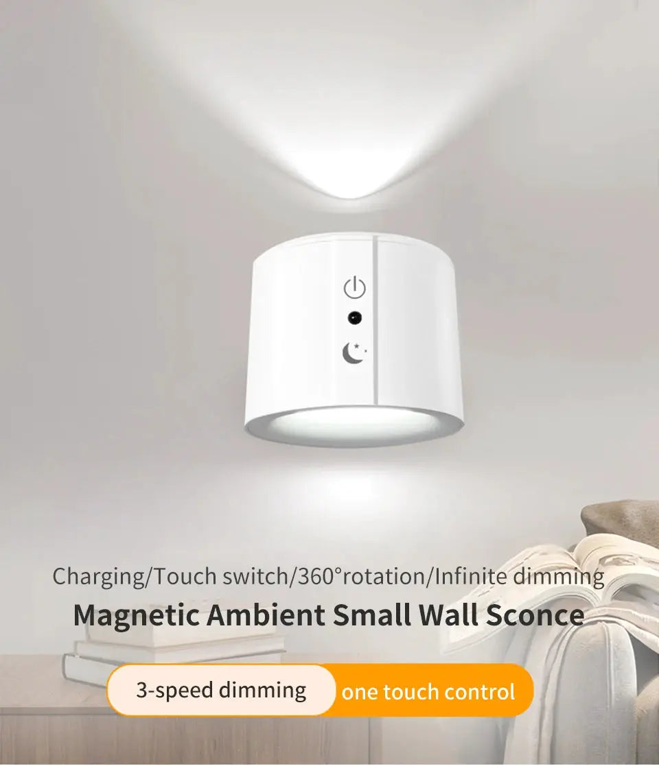 Simples Market LED wall sconce with touch control, white cylindrical wall lamp, 360° rotation, 3 color temperatures