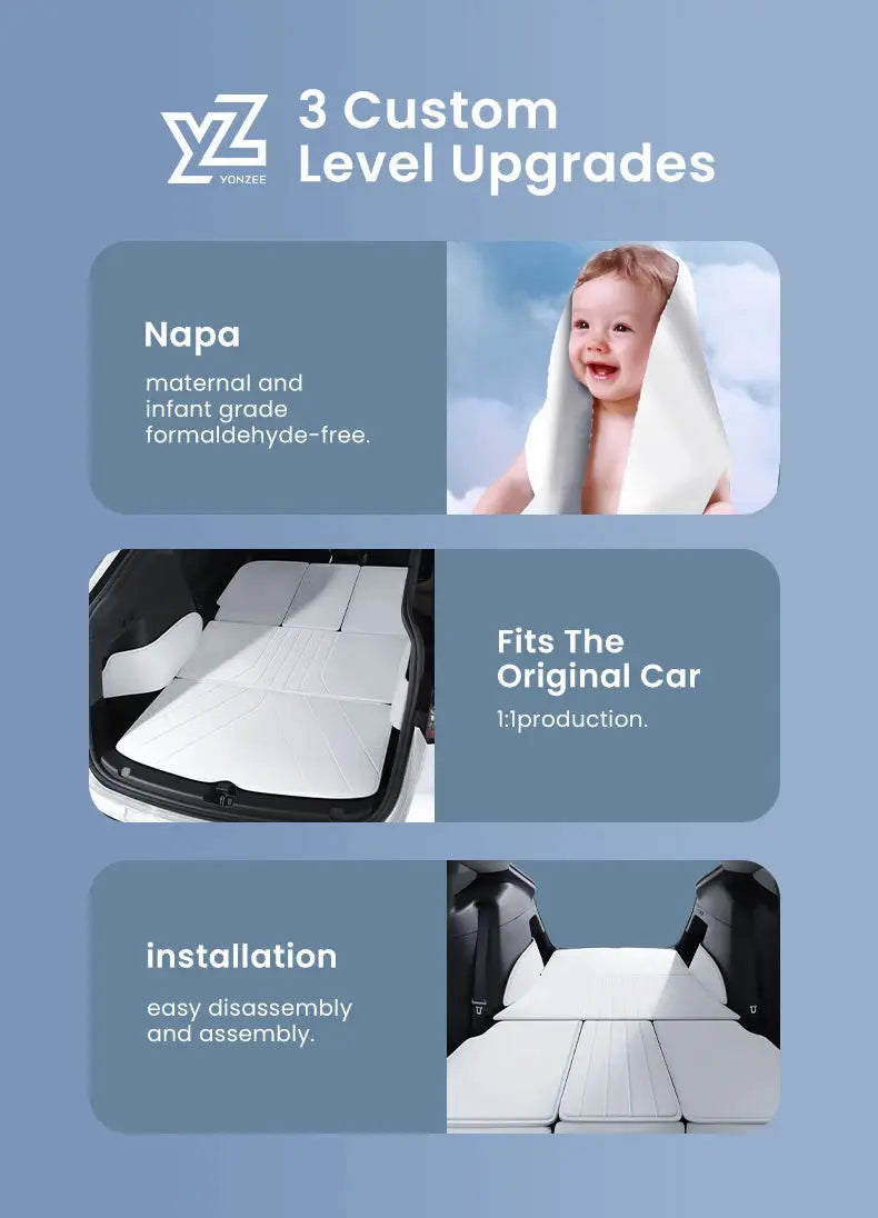 YZ trunk mats for Tesla Model Y 2021-2026 by Simples Market; white leather, fully surrounded, waterproof, non-slip liner