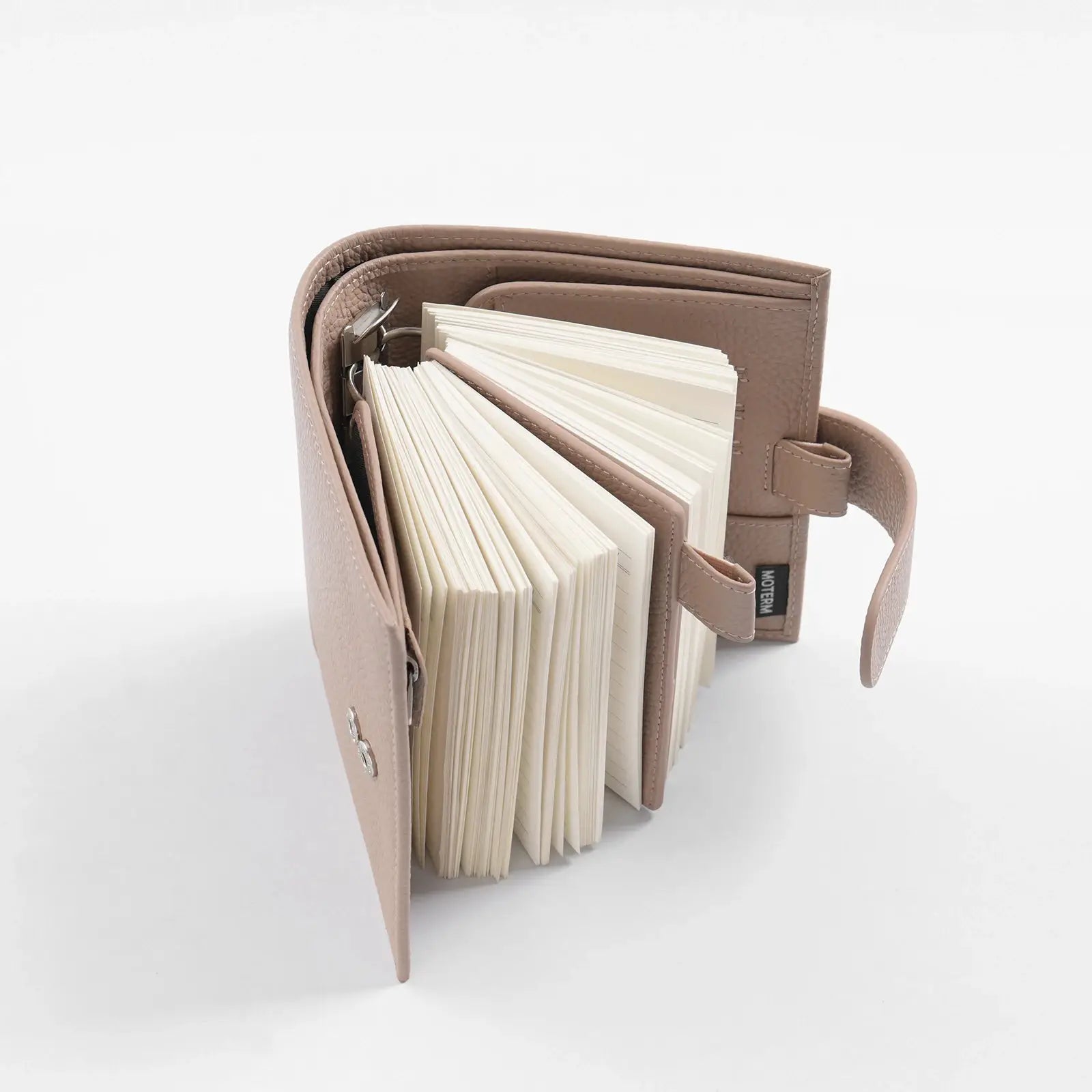 Moterm Luxe 2.0 pocket planner by Simples Market in pink pebbled leather with 30mm ring binder and card slots