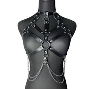 VelvetKink Chest Harness Synthetic Leather Lingerie Bodysuit With Suspender Garter Belt For Mature Fetish Play