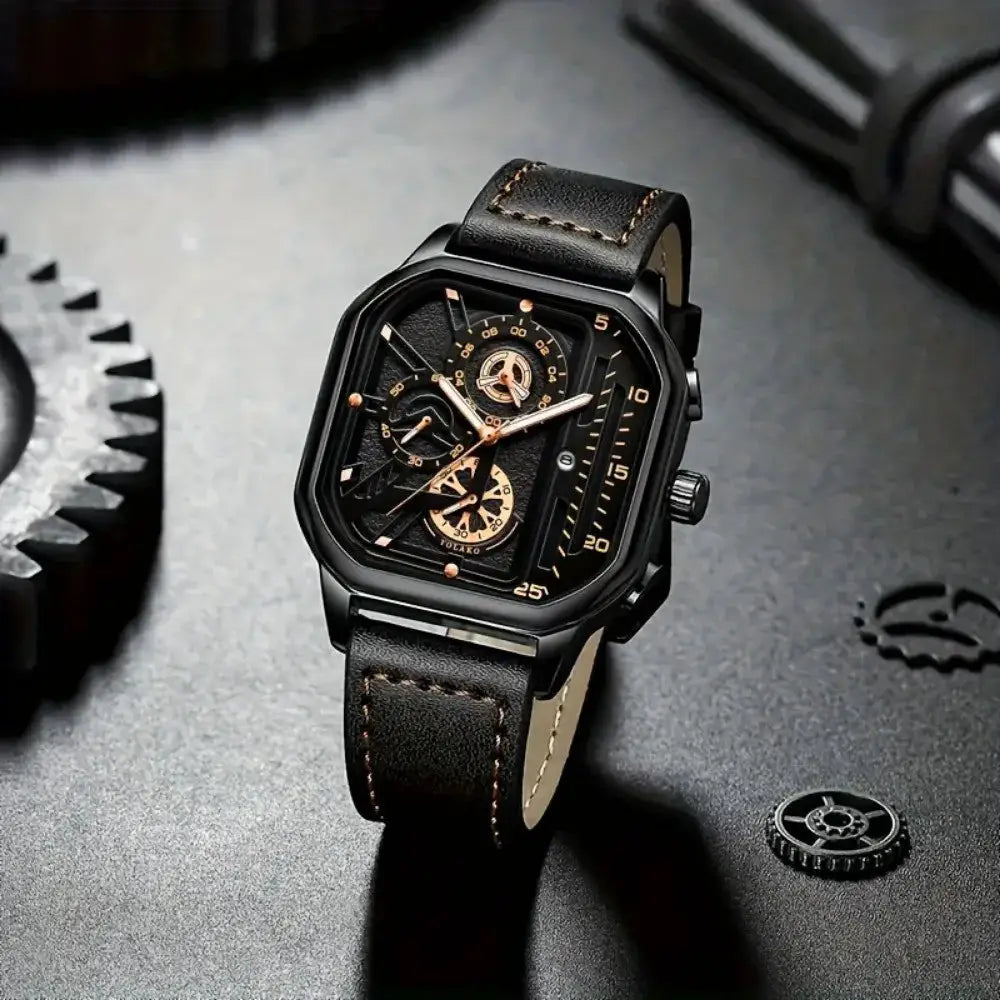 Yolako Luxury Big Dial Mens Square Watch With PU Leather Strap Alloy Case For Casual And Sports