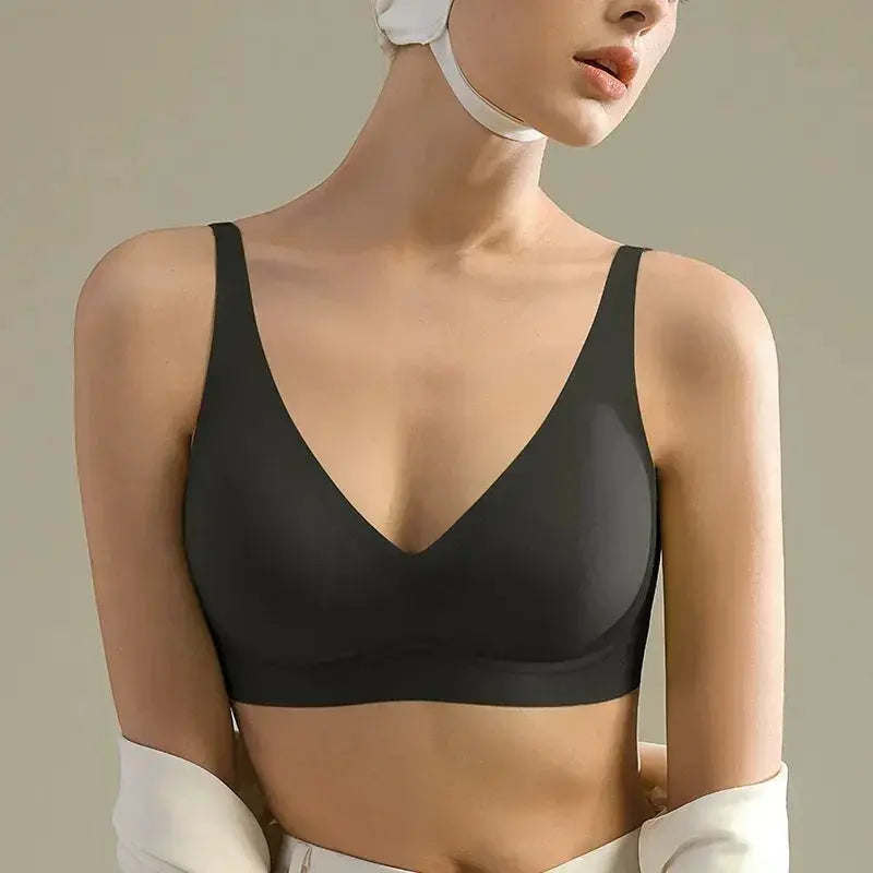 SUJIIN seamless wireless padded bra black V-neck bralette by Simples Market