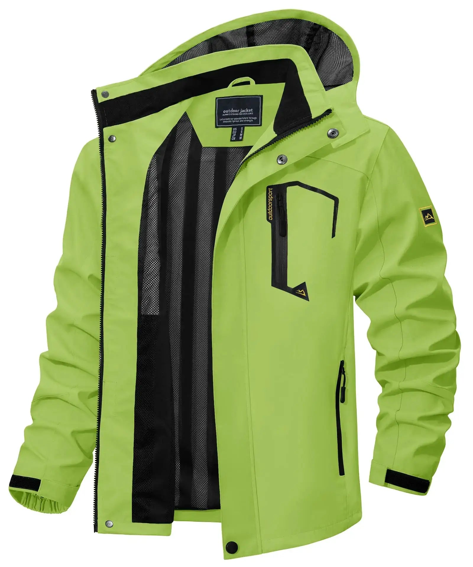 TACVASEN men's neon green mesh-lined waterproof rain jacket by Simples Market.