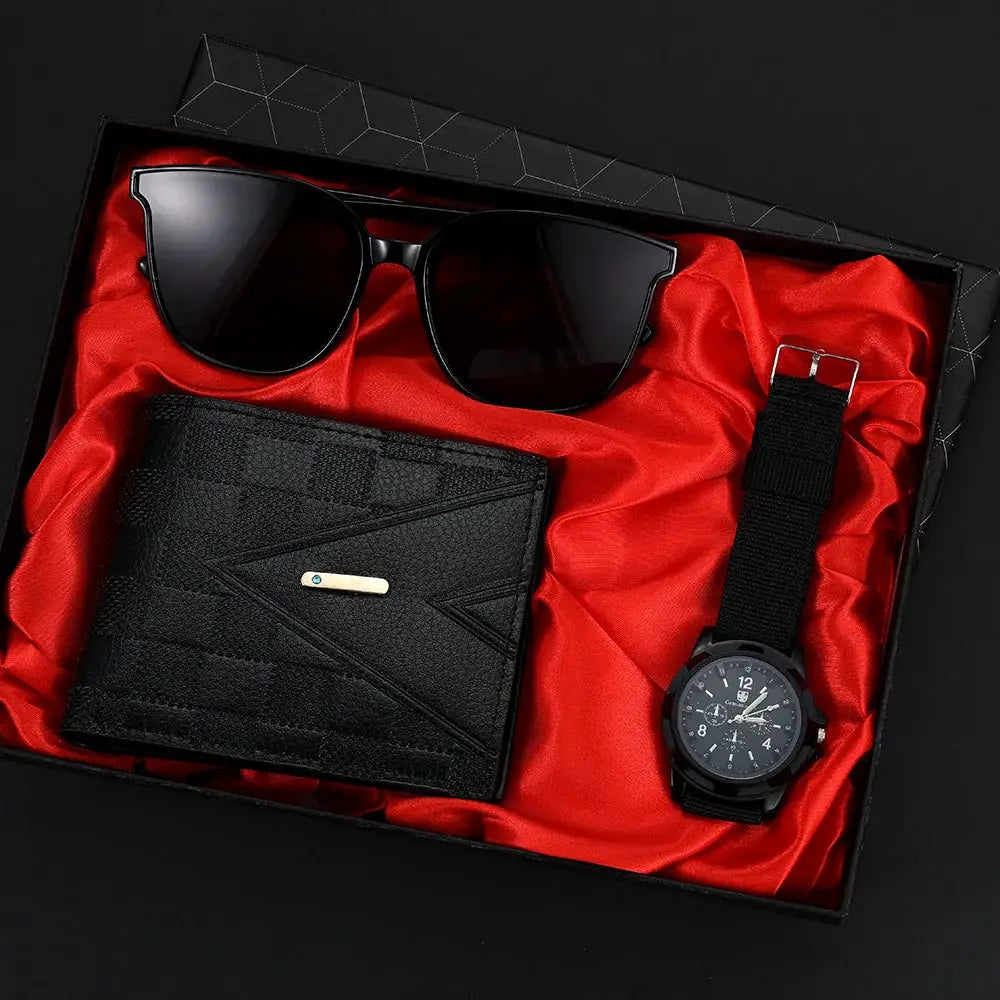 Men's Quartz Watch Sunglasses And Casual Wallet Gift Set Three Piece Versatile Accessory Collection For Men