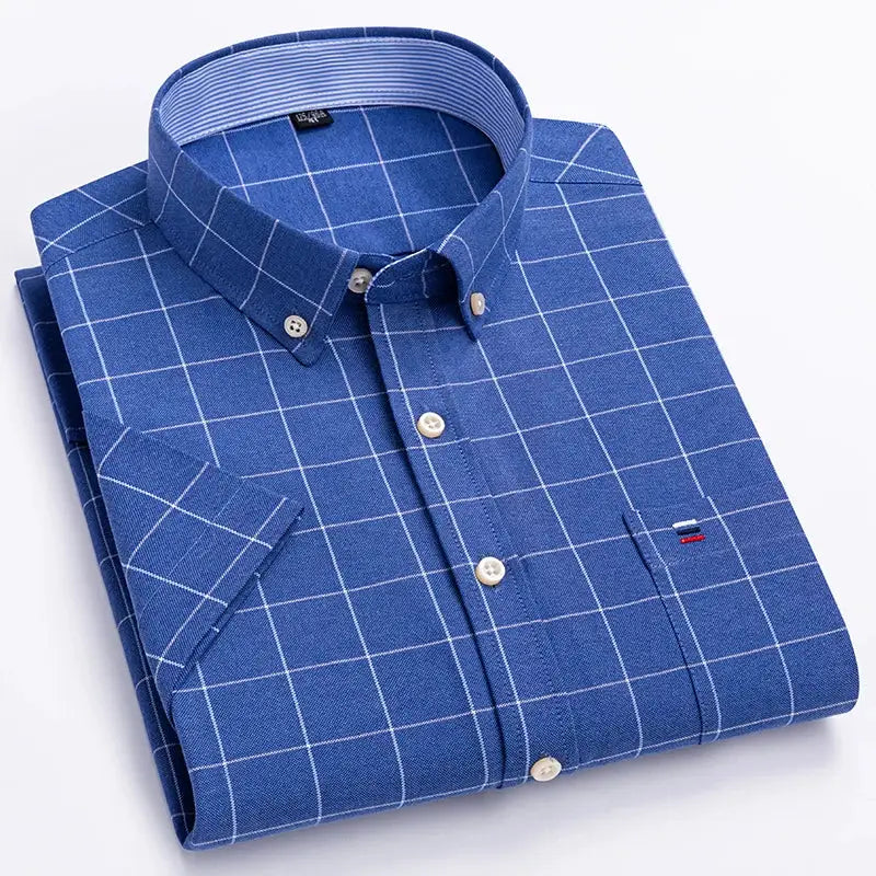 Men's blue plaid oxford shirt, Simples Market, 100% cotton, button-down collar