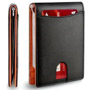 Simples Market synthetic leather slim smart wallet for men with money clip; black exterior, RFID blocking.