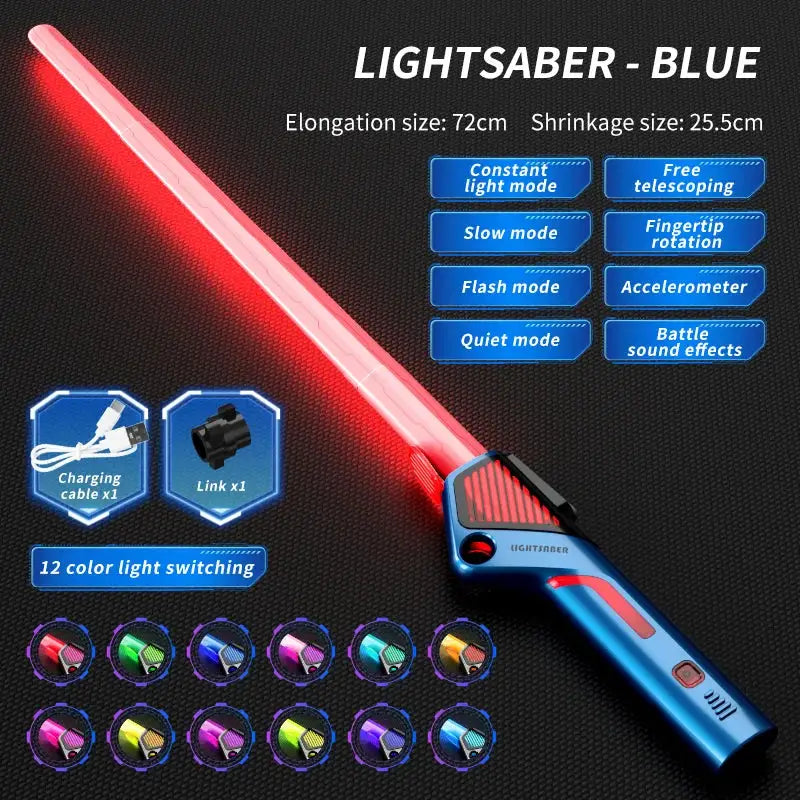 Children Colorful Glowing Telescopic Sword Toy 2 In 1 Light Up Laser Sword With Music Rotating Decompression Toy