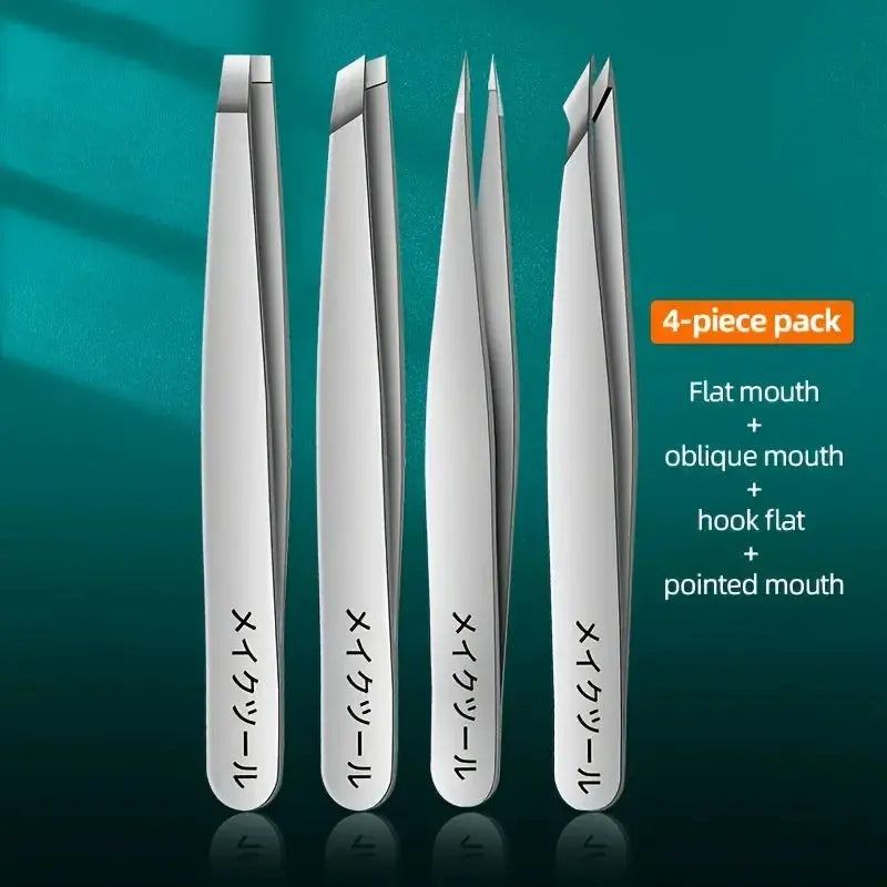 OLOEY 4 Piece Professional Eyebrow Hair Removal Tweezers Set Stainless Steel For Effortless And Precise Grooming