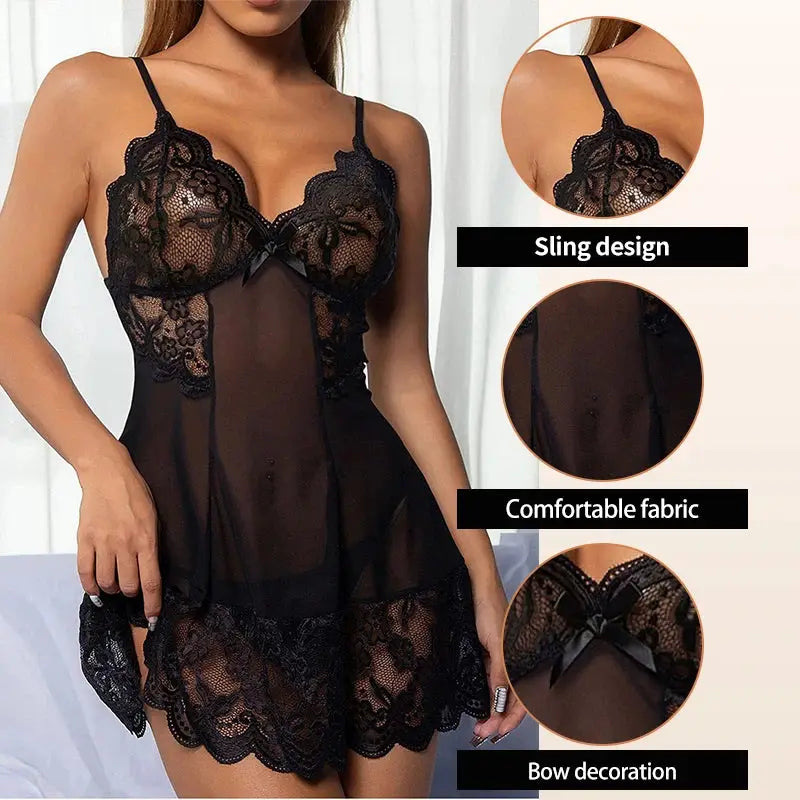 LaceLuxe Plus Size Sheer Lace Mesh Pajama Set Sleeveless Floral Sleepwear For Curves