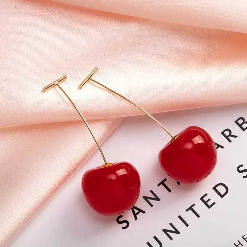Cute Red Cherry Earrings Fashion Jewelry For Girls Women Versatile Sweet Cherry Design Gift Idea