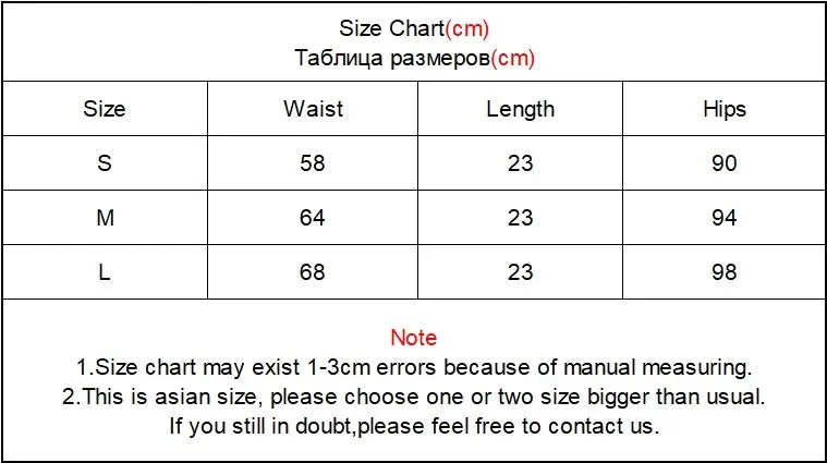 Pleated mini skirts by Simples Market size chart with shorts; S/M/L waist 58/64/68 cm, hips 90/94/98 cm, length 23 cm.