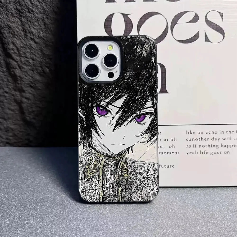 KawaiiCase Anime Sketch Green Haired iPhone Case For 11 Pro Max To 17 Pro Max Clear Half Wrapped Silicone Protection