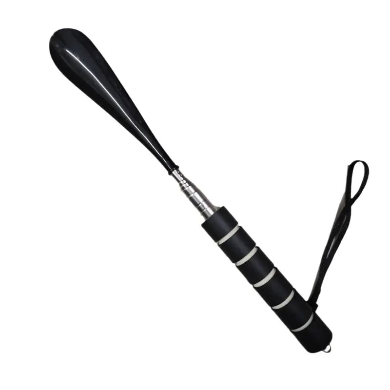 Stretchable long shoe horn by Simples Market, 30–71 cm, black metal shaft with padded grip and wrist strap