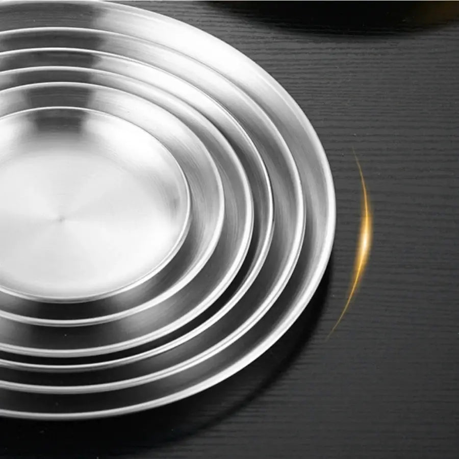 4 Piece Stainless Steel Plates Korean Style Grilled Meat Circular Trays Household Dinnerware Set