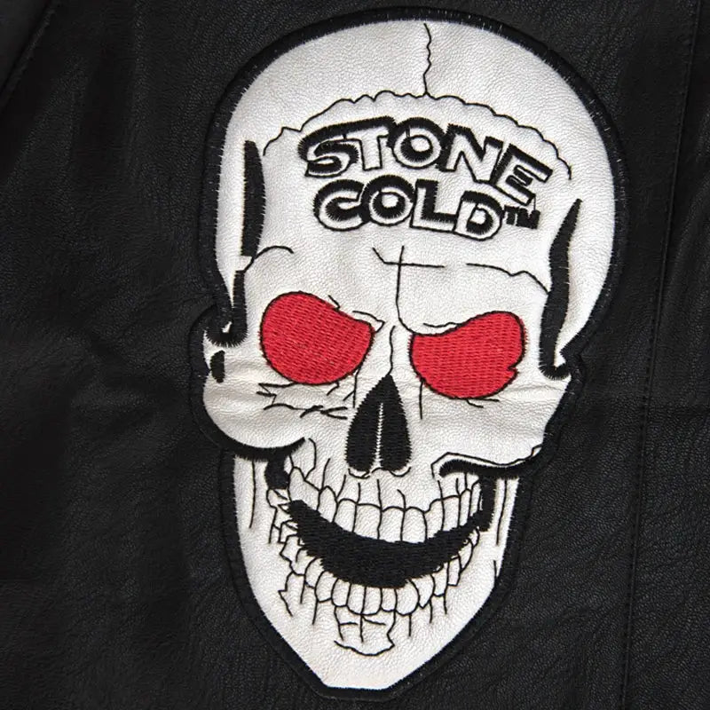Steve Austin 3:16 smoking skull vest with Stone Cold skull patch on black leather