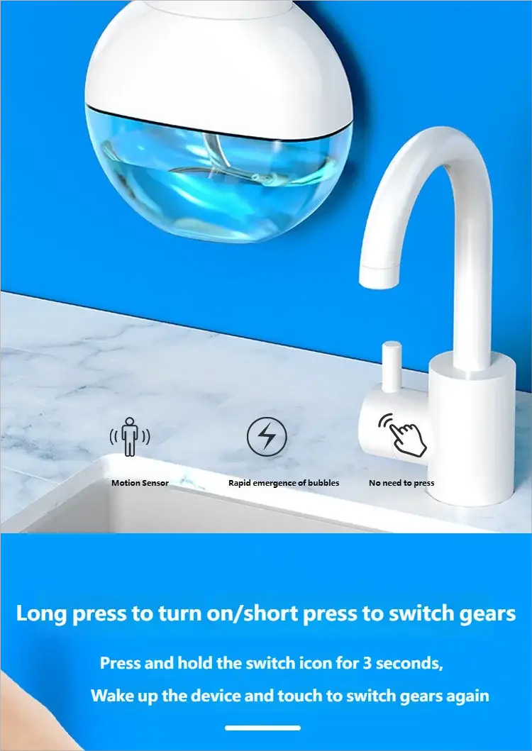 Homefish automatic soap dispenser, white wall-mounted foam dispenser with motion sensor