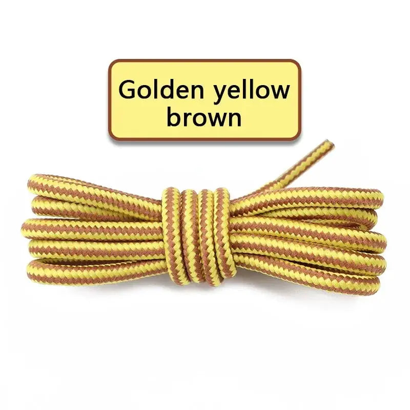 Round cotton shoelaces, golden yellow and brown striped, 1 pair