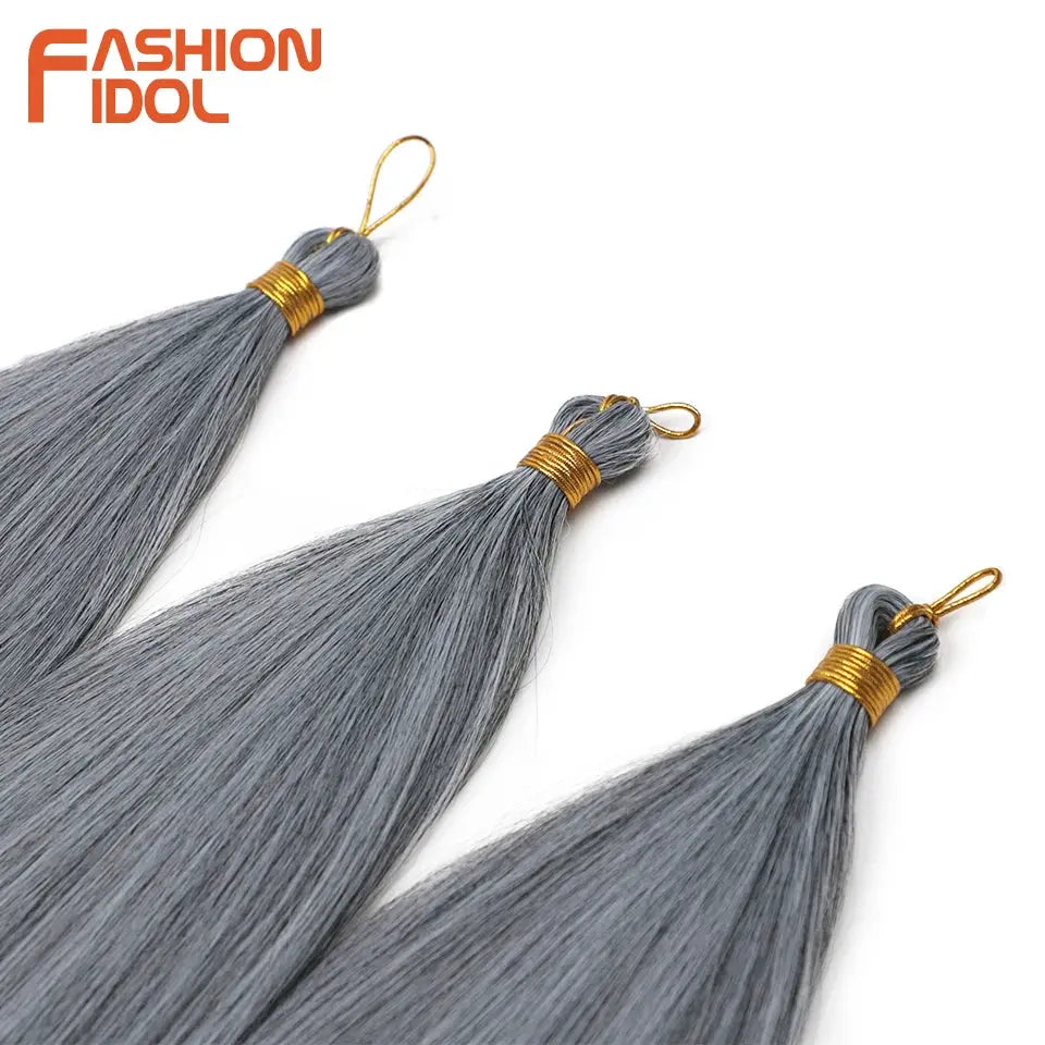 Ariel straight pony hair bundles, 28in, 3pc, ombre silver grey crochet braids extensions, Fashion Idol