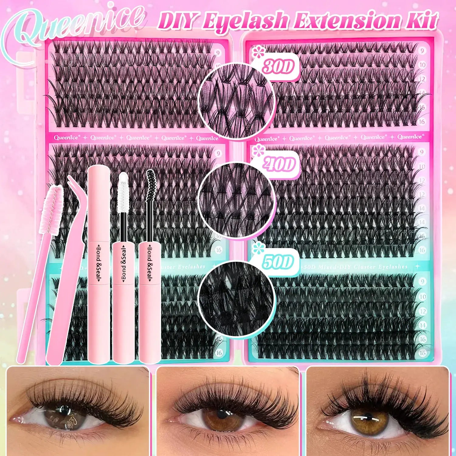 DIY Lash Extension Kit For Clusters And Individual Eyelashes 9 To 16mm Bond And Seal Wispy Natural Look