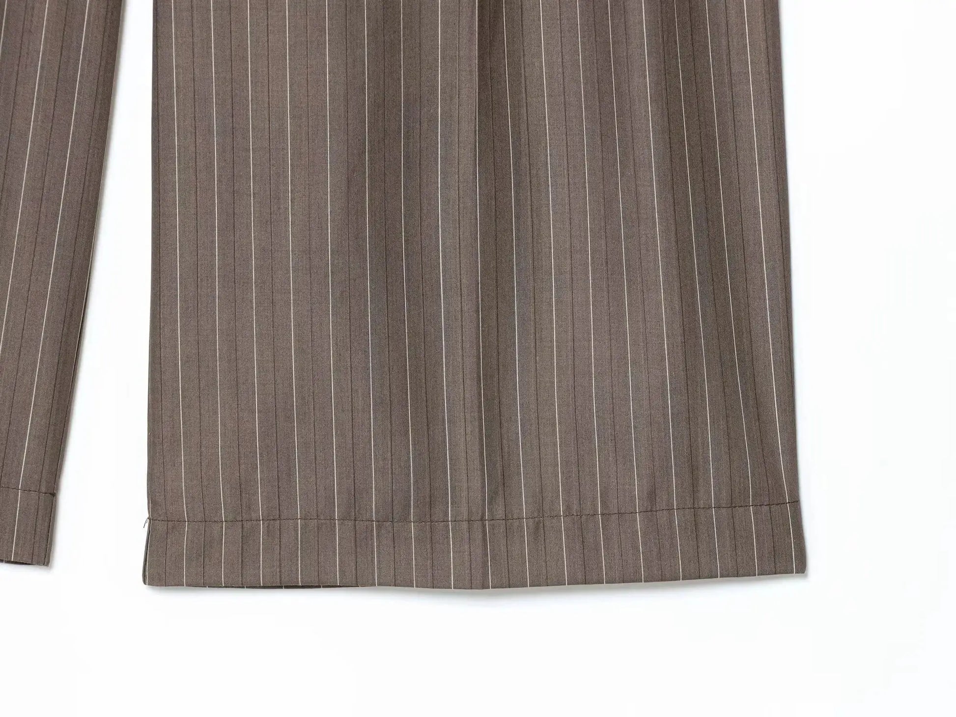 KONDALA brown pinstriped office suit with blazer and wide-leg pants by Simples Market.