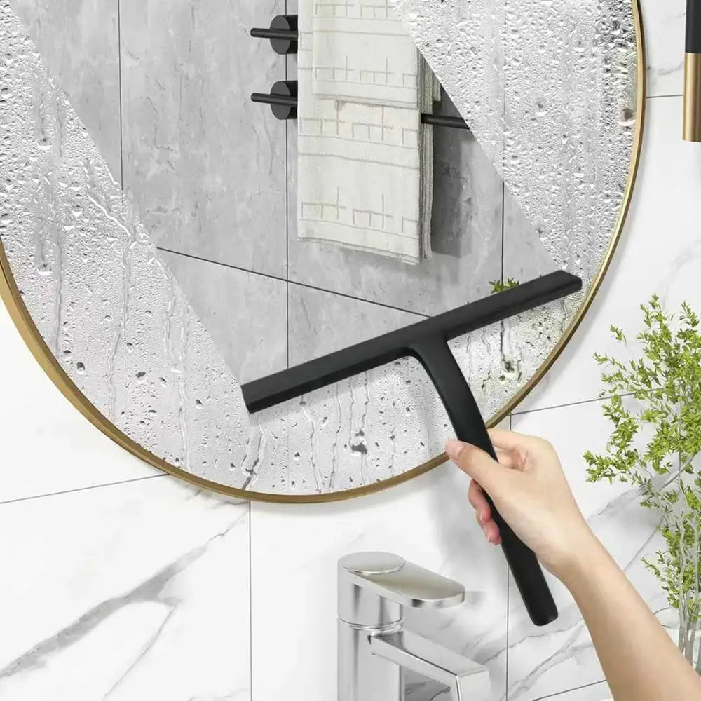 Shower squeegee by Simples Market with silicone holder, black handle for glass doors