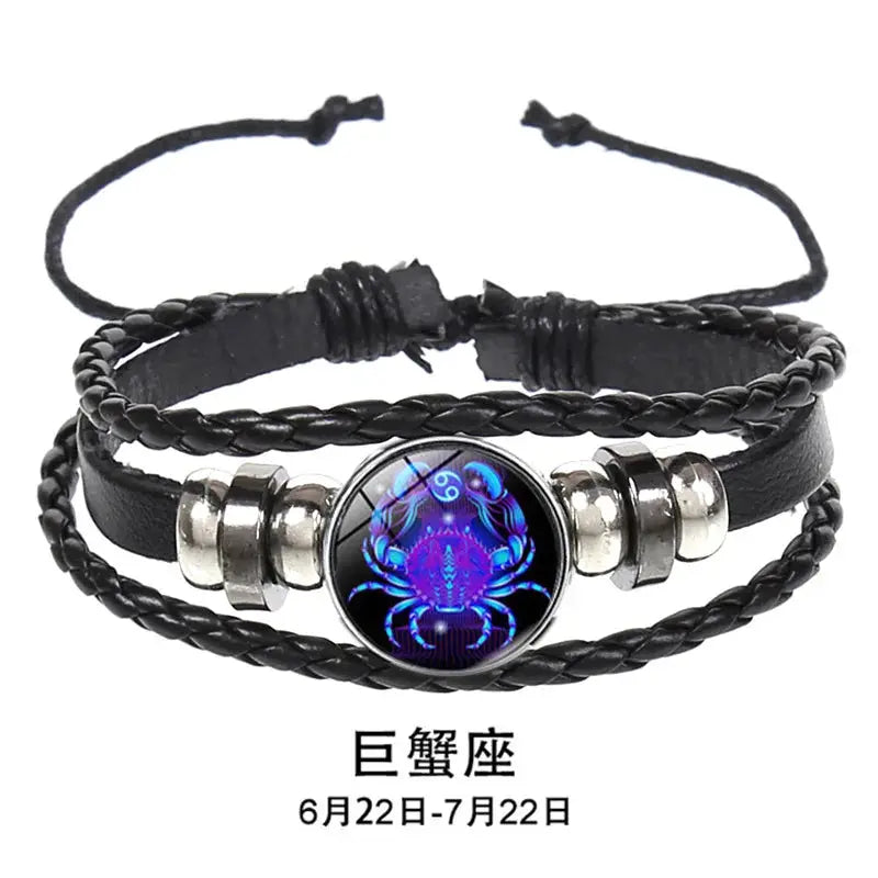 12 Constellation Zodiac Sign Luminous Charm Leather Wrap Bracelet Multilayer Vintage Unisex Bangle